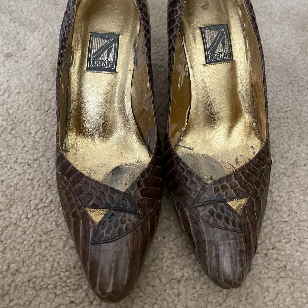 Brown Snake Skin Pointed Toe Heels